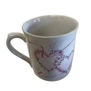 Russ‎ Berrie & Co INC Coffee Mug Cup White Heart Shape Floral 3.2" W x 3.5" H